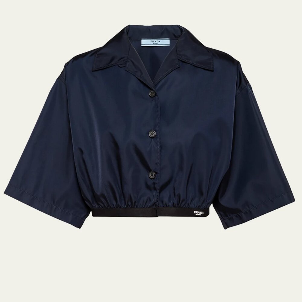 Prada Re-Nylon Crop Blue Collared Top